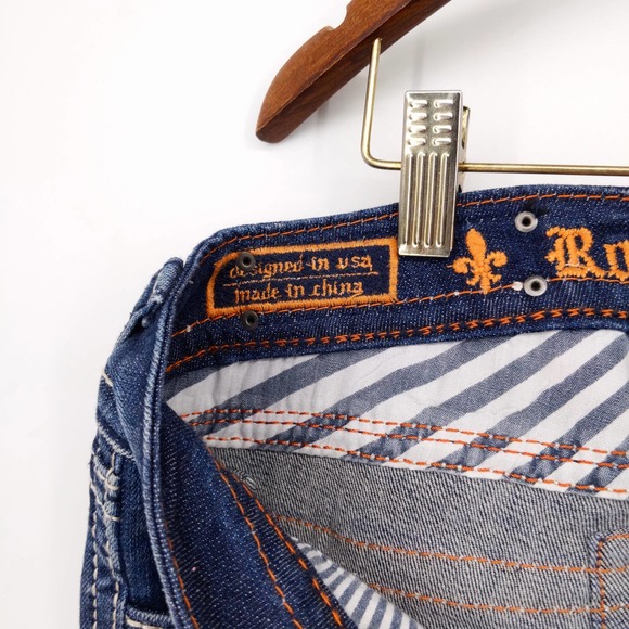 Rock Revival Sora Capri Jeans Bling Rhinestone Pocket 8" Rise Medium Wash Sz 29 - Picture 7 of 9